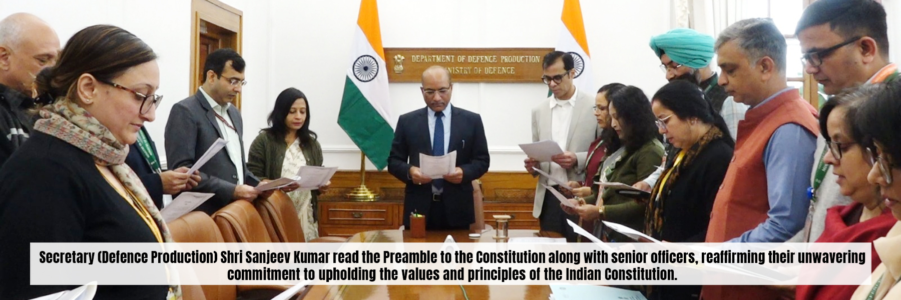 Secretary (Defence Production) Shri Sanjeev Kumar read the Preamble to the Constitution along with senior officers, reaffirming their unwavering commitment to upholding the values and principles of the Indian Constitution.