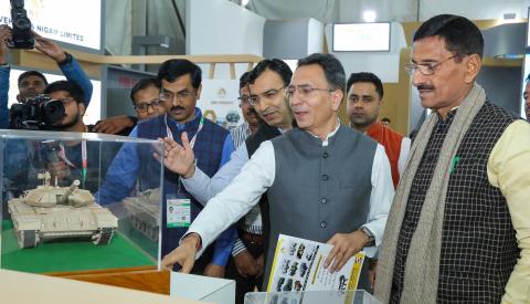 The Department of Defence Production Pavilion at the 44th IITF, held from 14–27 November 2025 at Bharat Mandapam, was jointly inaugurated by Hon’ble MoS for Commerce & Industry, Electronics & IT Shri Jitin Prasada, and Hon’ble Raksha Rajya Mantri Shri Sanjay Seth. Shri Sanjeev Kumar, Secretary (Defence Production), briefed the dignitaries on the latest advancements in India’s indigenous defence production ecosystem and the progress achieved under Aatmanirbhar Bharat. The Pavilion showcased cutting-edge land