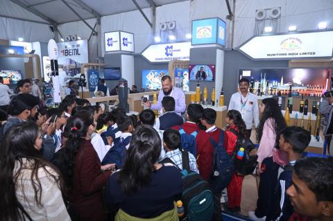 On Day 5 of IITF 2025, students visited the DDP Pavilion and explored a wide range of indigenous defence technologies showcased by DPSUs. From fighter aircraft models and warship designs to drones, missiles, and advanced ammunition, the exhibits captured their attention. Their curiosity, questions, and active engagement reflected a growing interest in India’s defence innovation and self-reliance.